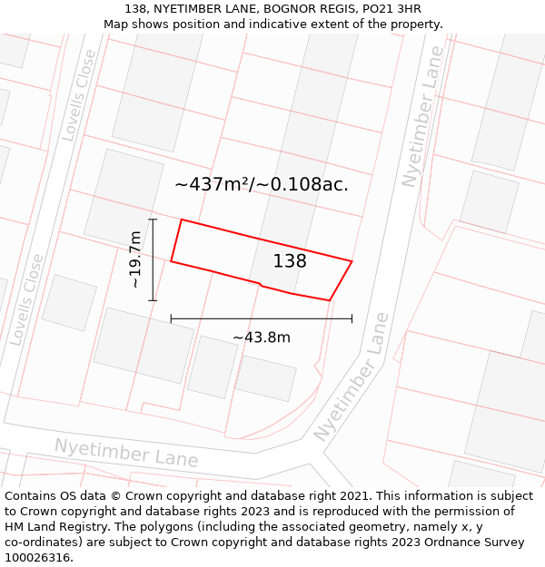 138, NYETIMBER LANE, BOGNOR REGIS, PO21 3HR: Plot and title map