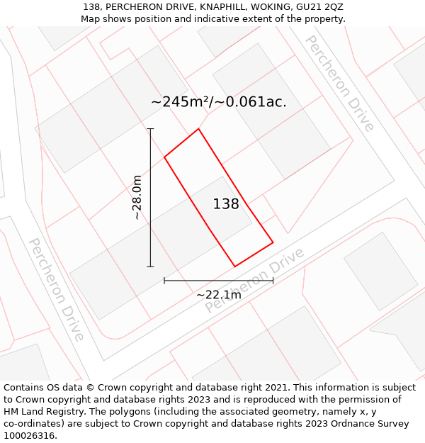 138, PERCHERON DRIVE, KNAPHILL, WOKING, GU21 2QZ: Plot and title map