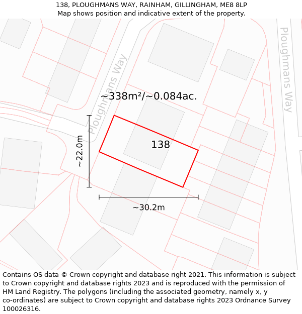 138, PLOUGHMANS WAY, RAINHAM, GILLINGHAM, ME8 8LP: Plot and title map