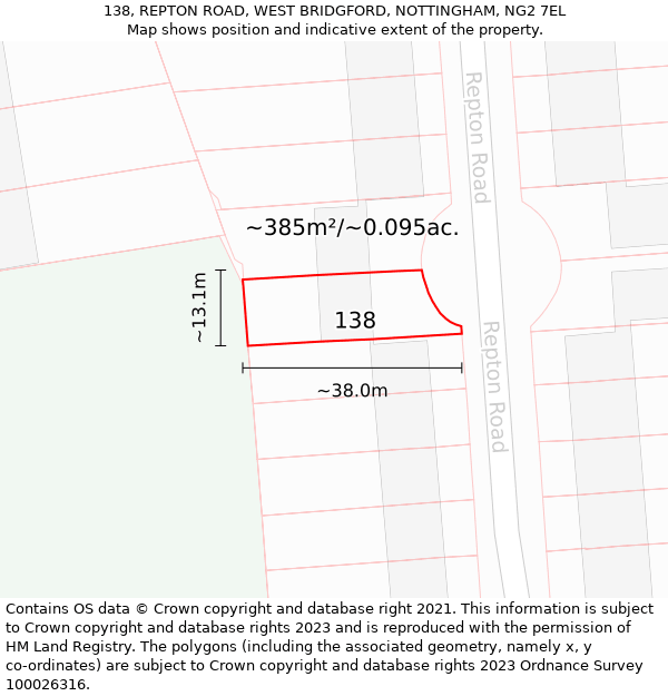 138, REPTON ROAD, WEST BRIDGFORD, NOTTINGHAM, NG2 7EL: Plot and title map