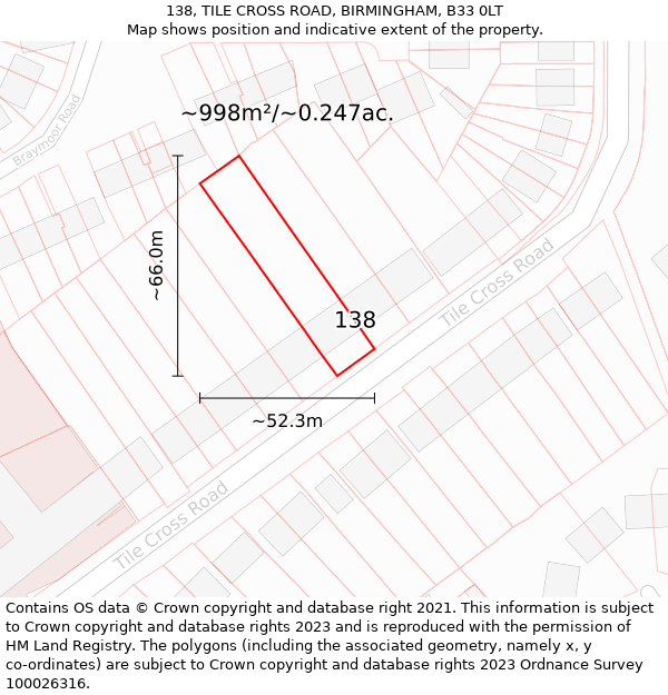 138, TILE CROSS ROAD, BIRMINGHAM, B33 0LT: Plot and title map