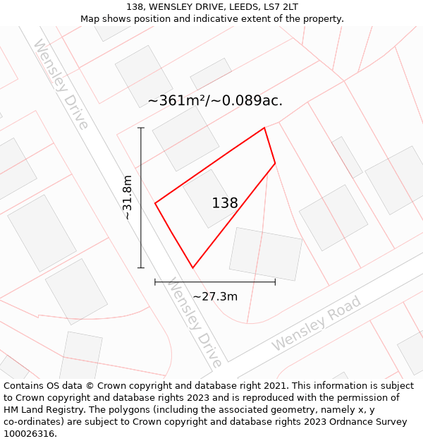 138, WENSLEY DRIVE, LEEDS, LS7 2LT: Plot and title map