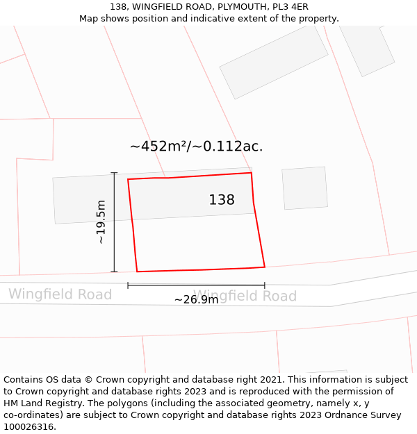 138, WINGFIELD ROAD, PLYMOUTH, PL3 4ER: Plot and title map