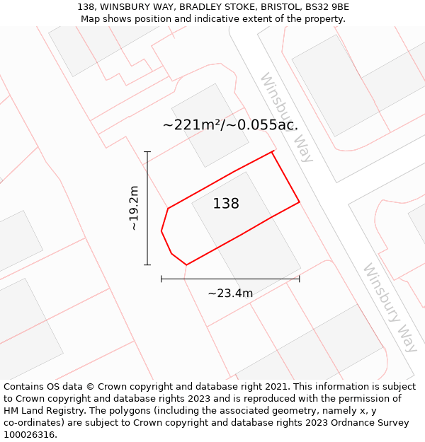 138, WINSBURY WAY, BRADLEY STOKE, BRISTOL, BS32 9BE: Plot and title map