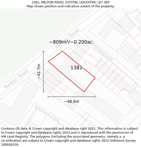 1381, MELTON ROAD, SYSTON, LEICESTER, LE7 2EP: Plot and title map