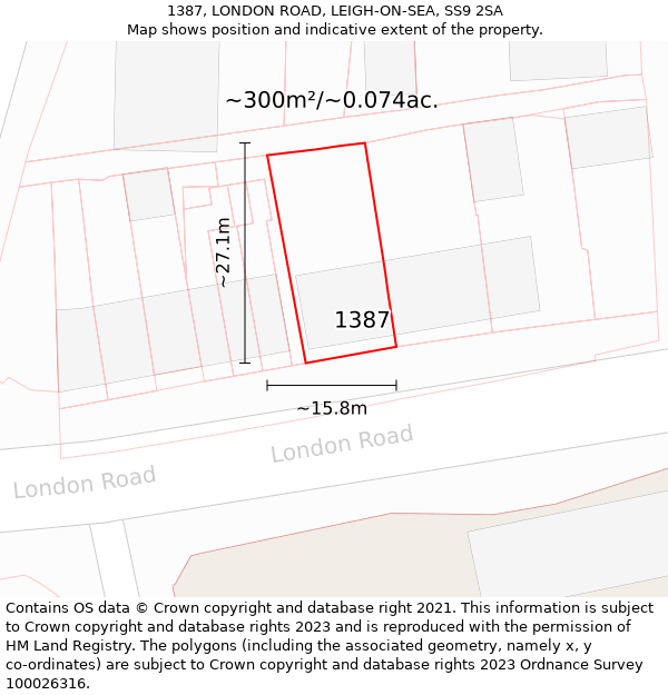 1387, LONDON ROAD, LEIGH-ON-SEA, SS9 2SA: Plot and title map