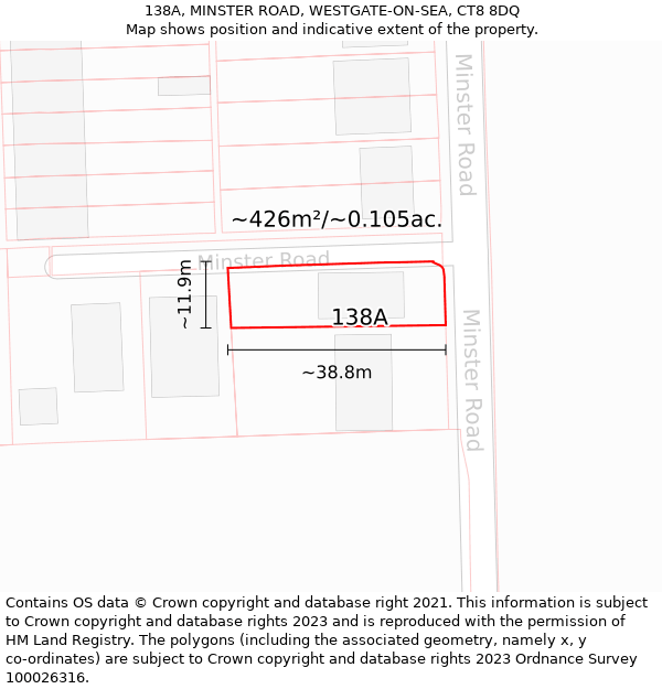138A, MINSTER ROAD, WESTGATE-ON-SEA, CT8 8DQ: Plot and title map