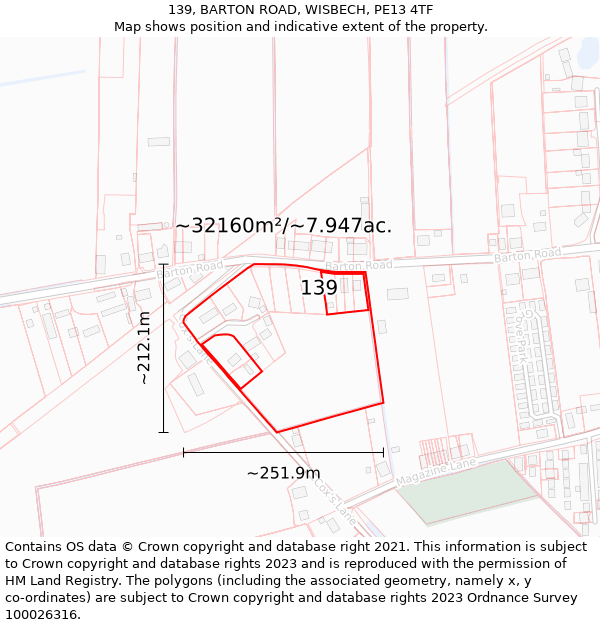 139, BARTON ROAD, WISBECH, PE13 4TF: Plot and title map