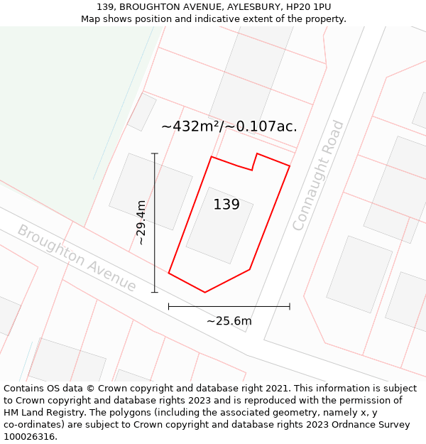 139, BROUGHTON AVENUE, AYLESBURY, HP20 1PU: Plot and title map
