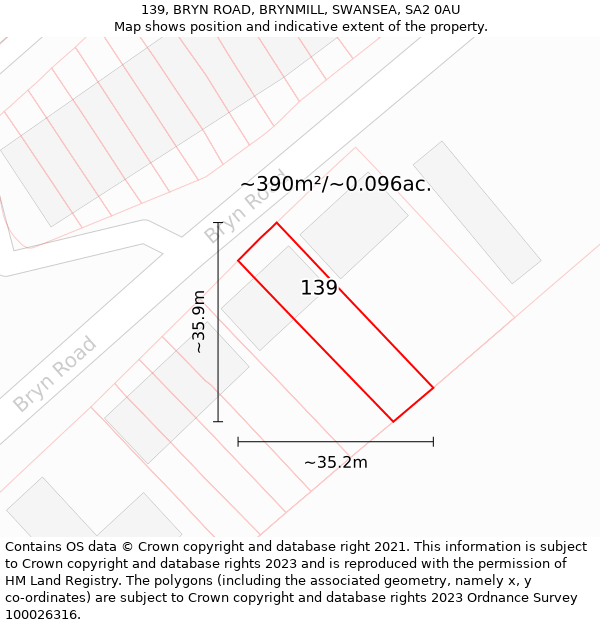 139, BRYN ROAD, BRYNMILL, SWANSEA, SA2 0AU: Plot and title map