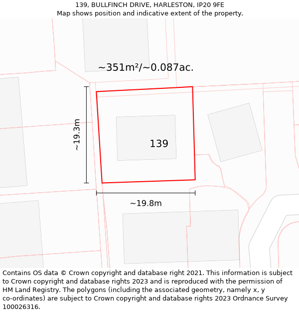 139, BULLFINCH DRIVE, HARLESTON, IP20 9FE: Plot and title map