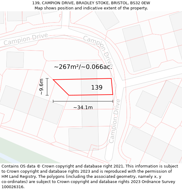 139, CAMPION DRIVE, BRADLEY STOKE, BRISTOL, BS32 0EW: Plot and title map