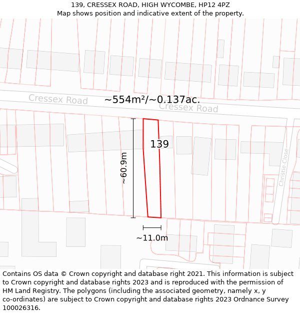 139, CRESSEX ROAD, HIGH WYCOMBE, HP12 4PZ: Plot and title map