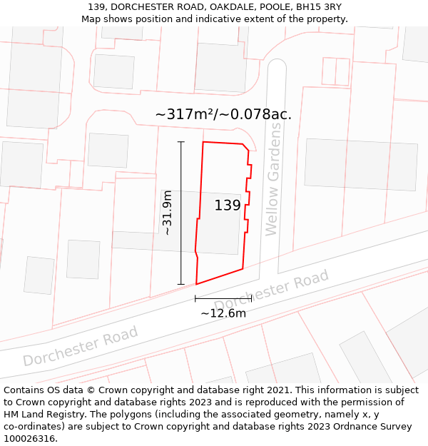 139, DORCHESTER ROAD, OAKDALE, POOLE, BH15 3RY: Plot and title map