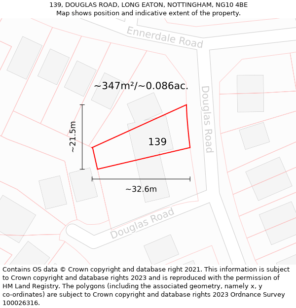 139, DOUGLAS ROAD, LONG EATON, NOTTINGHAM, NG10 4BE: Plot and title map