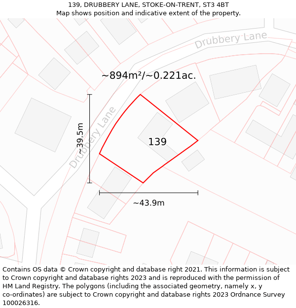 139, DRUBBERY LANE, STOKE-ON-TRENT, ST3 4BT: Plot and title map