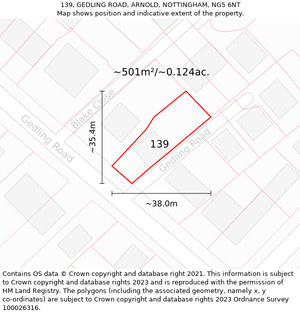 139, GEDLING ROAD, ARNOLD, NOTTINGHAM, NG5 6NT: Plot and title map