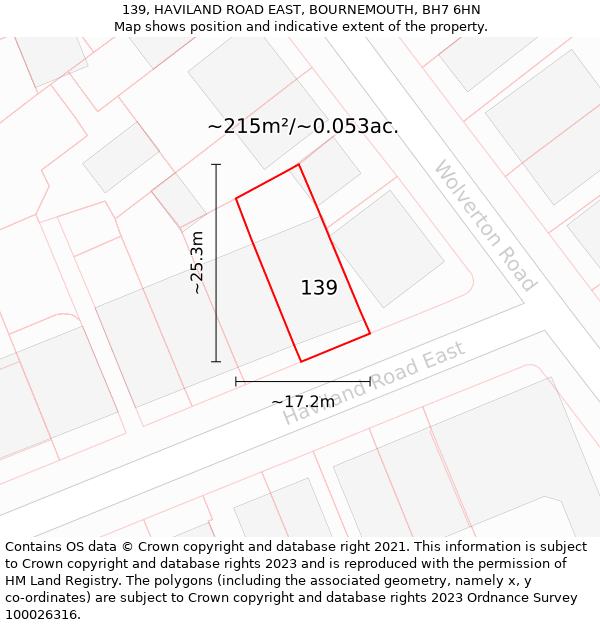 139, HAVILAND ROAD EAST, BOURNEMOUTH, BH7 6HN: Plot and title map