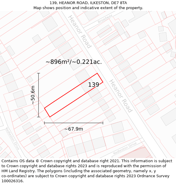 139, HEANOR ROAD, ILKESTON, DE7 8TA: Plot and title map