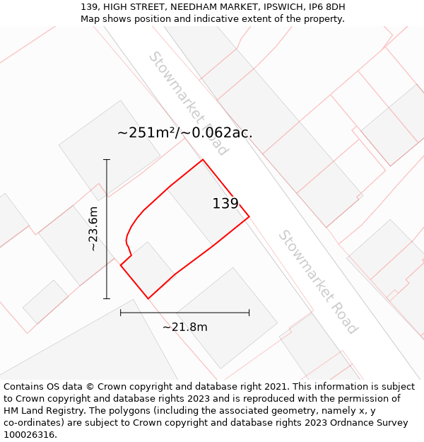 139, HIGH STREET, NEEDHAM MARKET, IPSWICH, IP6 8DH: Plot and title map