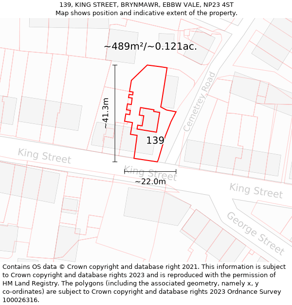 139, KING STREET, BRYNMAWR, EBBW VALE, NP23 4ST: Plot and title map