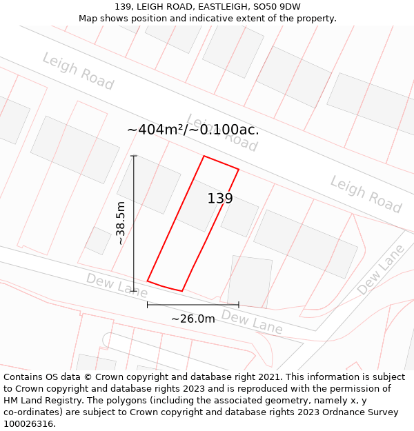 139, LEIGH ROAD, EASTLEIGH, SO50 9DW: Plot and title map