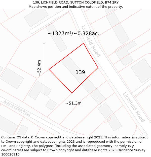139, LICHFIELD ROAD, SUTTON COLDFIELD, B74 2RY: Plot and title map