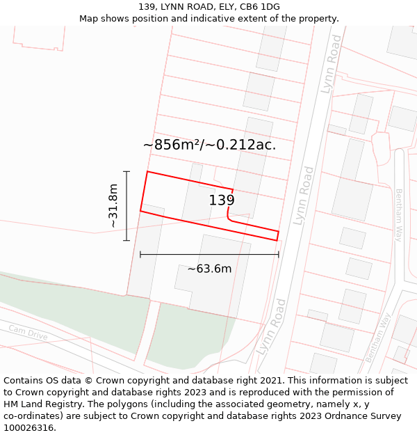 139, LYNN ROAD, ELY, CB6 1DG: Plot and title map