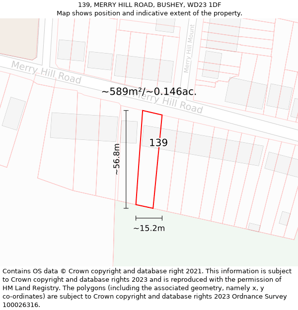 139, MERRY HILL ROAD, BUSHEY, WD23 1DF: Plot and title map