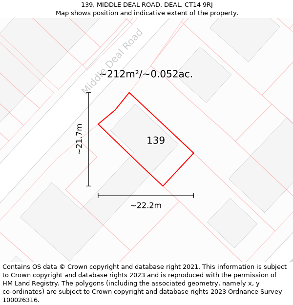 139, MIDDLE DEAL ROAD, DEAL, CT14 9RJ: Plot and title map