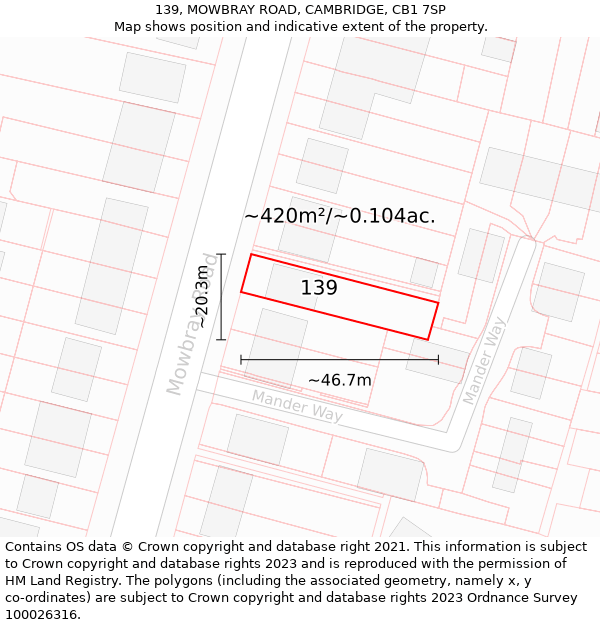 139, MOWBRAY ROAD, CAMBRIDGE, CB1 7SP: Plot and title map