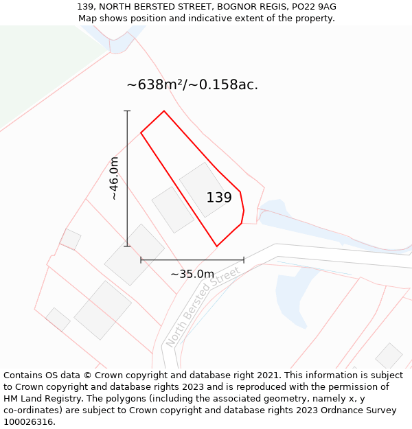 139, NORTH BERSTED STREET, BOGNOR REGIS, PO22 9AG: Plot and title map