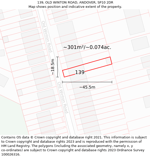 139, OLD WINTON ROAD, ANDOVER, SP10 2DR: Plot and title map