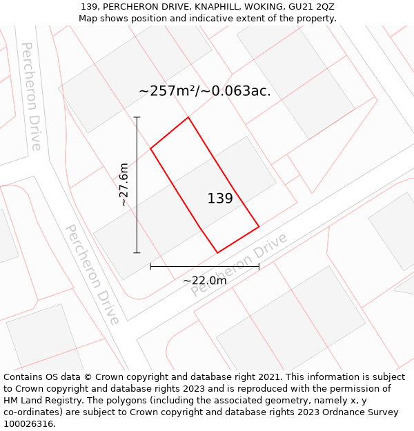 139, PERCHERON DRIVE, KNAPHILL, WOKING, GU21 2QZ: Plot and title map