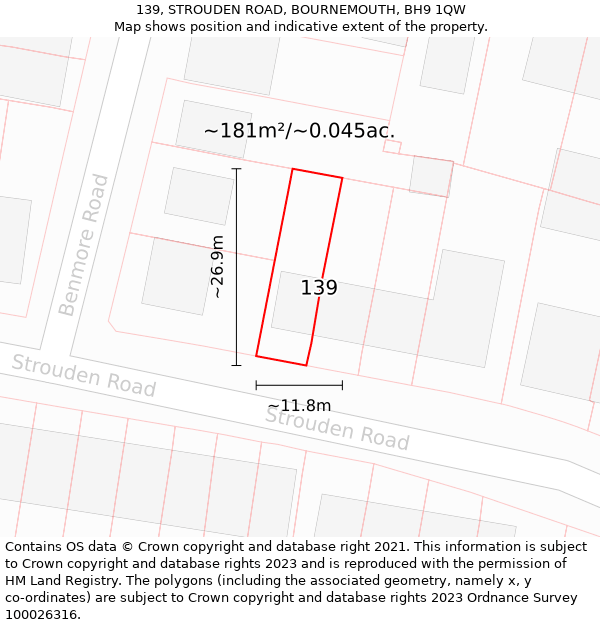 139, STROUDEN ROAD, BOURNEMOUTH, BH9 1QW: Plot and title map