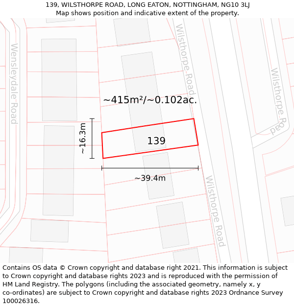 139, WILSTHORPE ROAD, LONG EATON, NOTTINGHAM, NG10 3LJ: Plot and title map