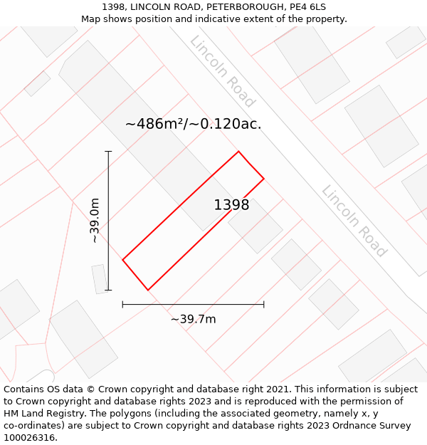 1398, LINCOLN ROAD, PETERBOROUGH, PE4 6LS: Plot and title map