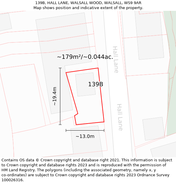 139B, HALL LANE, WALSALL WOOD, WALSALL, WS9 9AR: Plot and title map