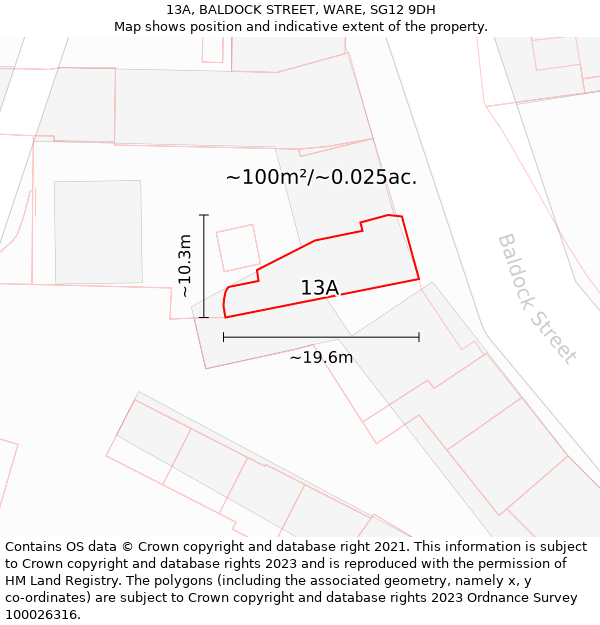 13A, BALDOCK STREET, WARE, SG12 9DH: Plot and title map