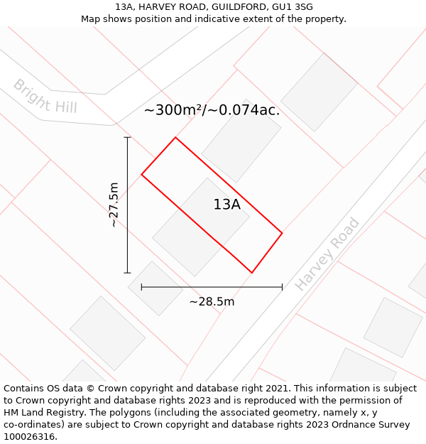 13A, HARVEY ROAD, GUILDFORD, GU1 3SG: Plot and title map