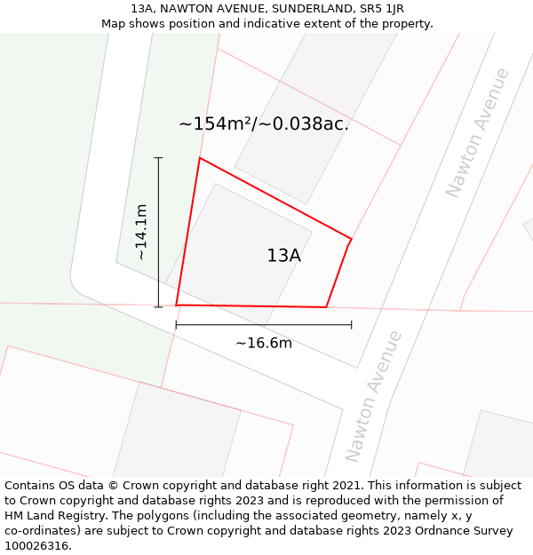 13A, NAWTON AVENUE, SUNDERLAND, SR5 1JR: Plot and title map