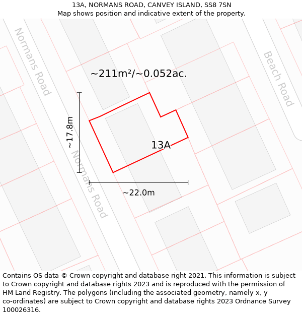 13A, NORMANS ROAD, CANVEY ISLAND, SS8 7SN: Plot and title map