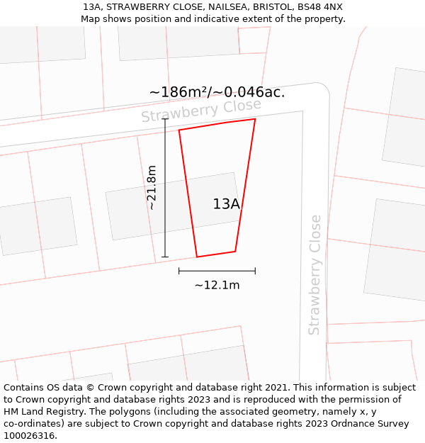 13A, STRAWBERRY CLOSE, NAILSEA, BRISTOL, BS48 4NX: Plot and title map