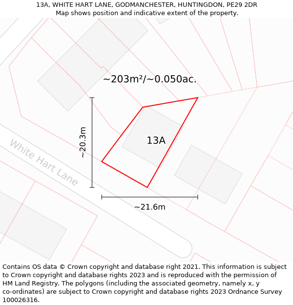 13A, WHITE HART LANE, GODMANCHESTER, HUNTINGDON, PE29 2DR: Plot and title map