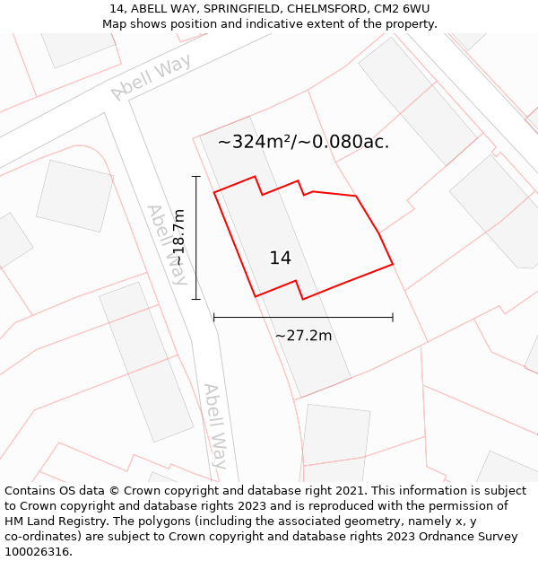 14, ABELL WAY, SPRINGFIELD, CHELMSFORD, CM2 6WU: Plot and title map