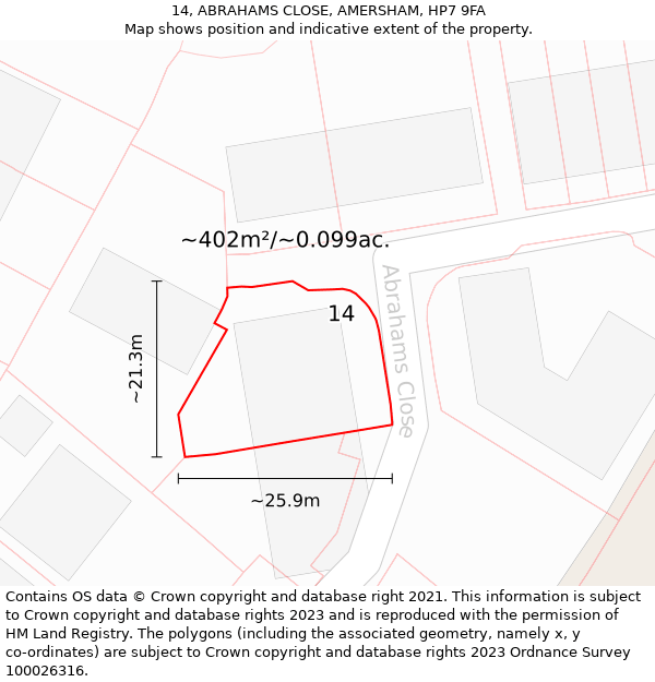 14, ABRAHAMS CLOSE, AMERSHAM, HP7 9FA: Plot and title map