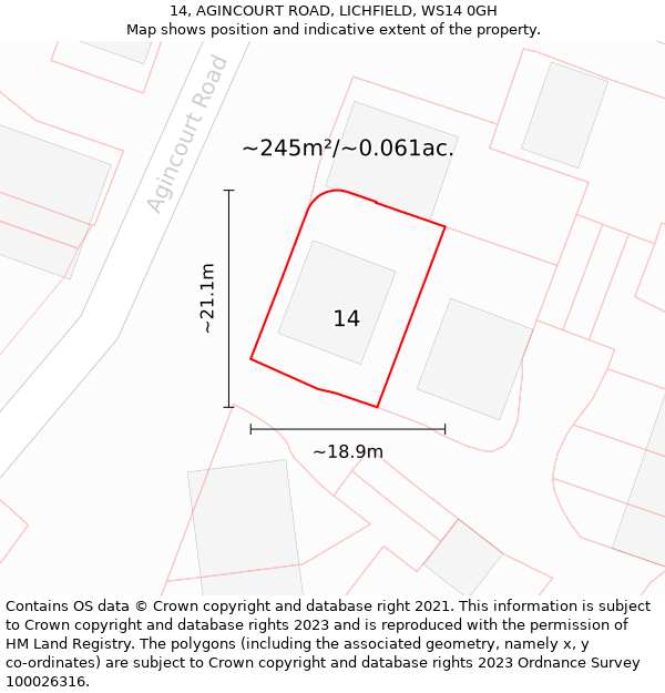 14, AGINCOURT ROAD, LICHFIELD, WS14 0GH: Plot and title map