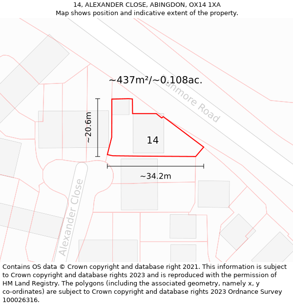 14, ALEXANDER CLOSE, ABINGDON, OX14 1XA: Plot and title map