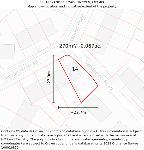 14, ALEXANDER ROAD, LINCOLN, LN2 4FA: Plot and title map