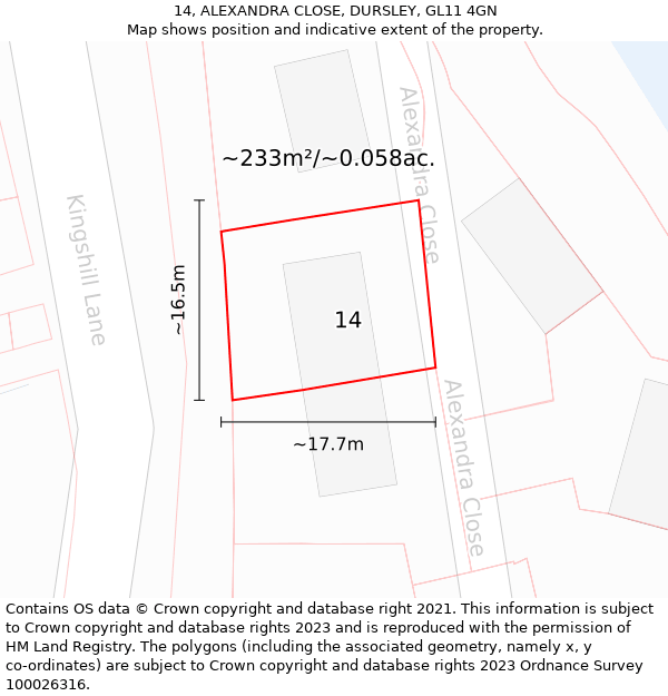 14, ALEXANDRA CLOSE, DURSLEY, GL11 4GN: Plot and title map